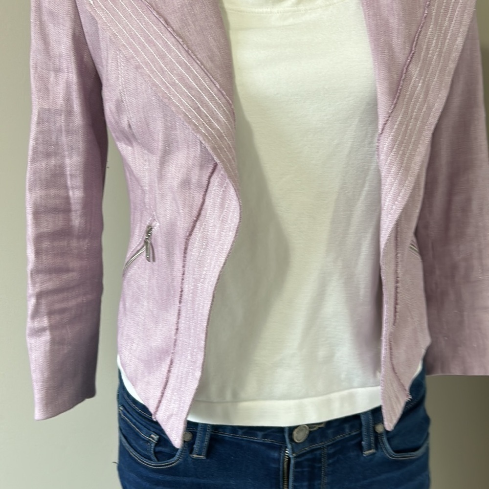 White House Black Market Bracelet Sleeve Linen Moto Jacket Purple Sz 00 - Picture 5 of 13